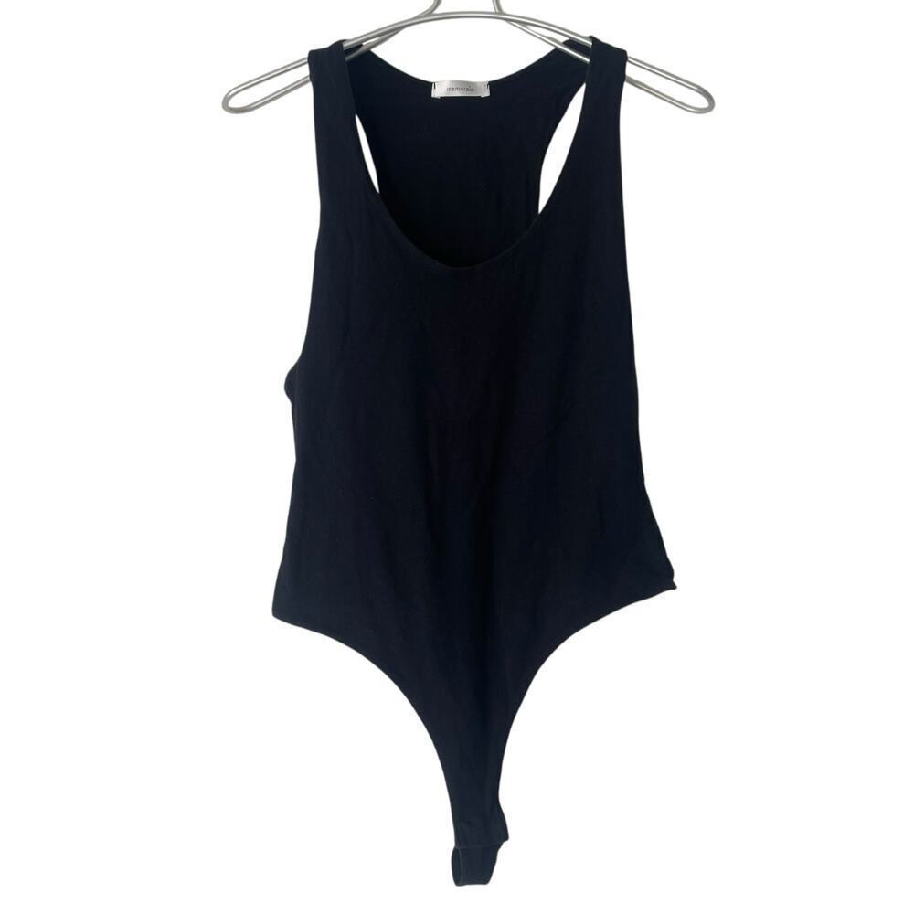 Inamorata Scoop Neck Thong Bodysuit Side Boob SIZE Medium in black